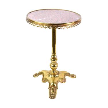 Vintage Round Brass Occasional Side Table with Marble Top 