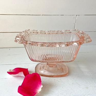Vintage Indiana Glass Pink Open Lace Ribbed Pedestal Rectangular Candy Nut Bowl // Vintage Pink Soap Dish // Pink Catch All // Perfect Gift 