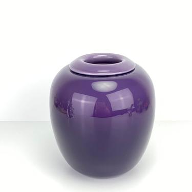 Vintage Larry Laslo Mikasa Japan Handblown Art Glass Vase Rolled Rim Plum 