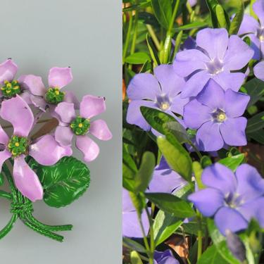 A Bouquet Just For You - Vintage 1950s Massive Enameled Metal Lilac Periwinkle Floral Bouquet Brooch Pin 