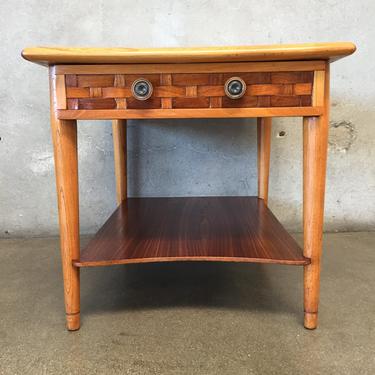 Mid Century End Table with Stone and Wooden Shelf