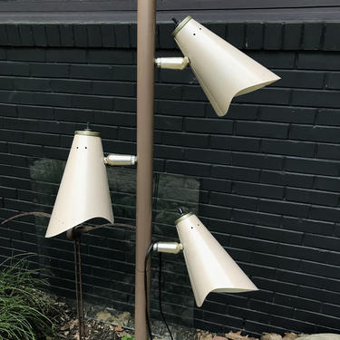 Vintage Retro Mid-Century Pole Lamp Triple Tri Metal Pinhole Shades Atomic Lamp Light Wall Tension 