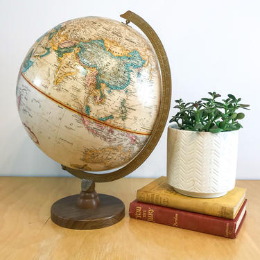 Vintage 1980s Replogle 12” Globe, World Classic Antique Series in Neutral Earthtones, Modern Vintage Office Decor 