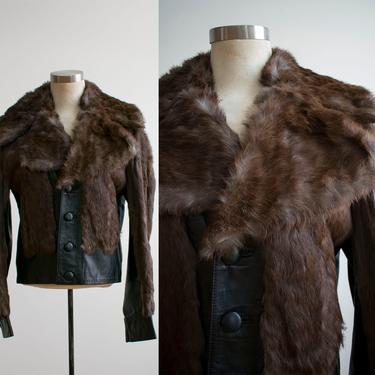 1960s Leather and Fur Jacket / Cropped Fur Coat / Cropped Leather Jacket / 1960s Moto Jacket / 1960s Fur Jacket / Rocker Jacket / Glam 