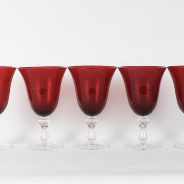 Vintage Glassware, Cristal Glassware, Red Glassware, Madeira Glassware, Rudy Red, Wine Glassware, Ruby Red glassware, Goblets, Red, Set of 5 