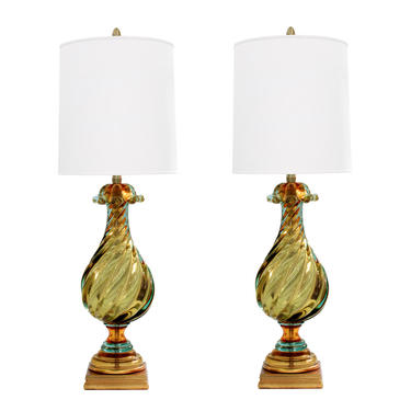 Seguso Pair of Handblown Glass "Sommerso" Table Lamps 1960s