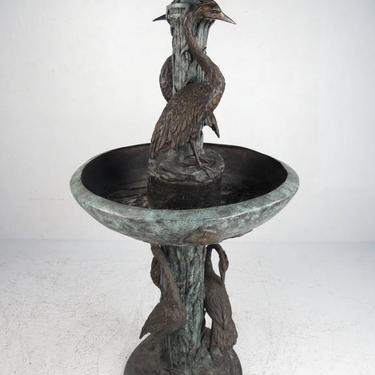 Bronze Garden Fountain with Water Feature and Egret Motif