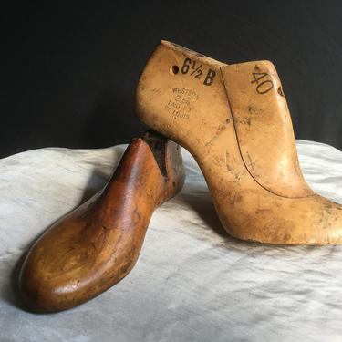 Vintage Wooden Shoe Lasts / Aged Shoe Forms One Women's, One Men's by BellewoodDesignGoods