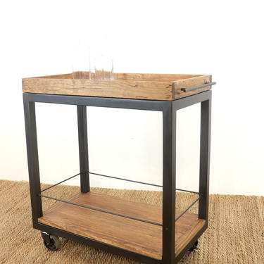 Rustic Bar Cart with Removable Serving Tray