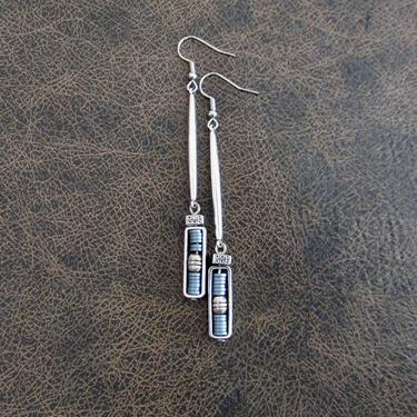 Geometric earrings, blue hematite and silver minimalist earrings, mid century modern earrings, Brutalist earrings, unique Art Deco earrings 