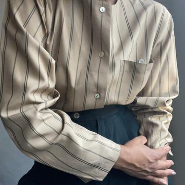 vintage pure silk matte finish minimal collarless oversized blouse 