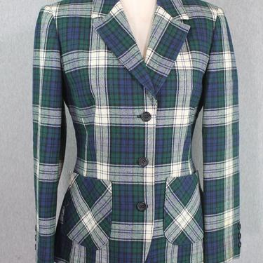 1970s Pendleton Wool Blazer || Preppy Plaid Jacket || Green and Blue || Size 10 