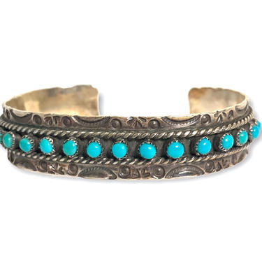 Vintage J and P Ukestine ZUNI Sterling Silver & Turquoise Bracelet / Cuff ~ Signed ~ Stamped 