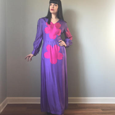 60s HANAE MORI Japanese designer silk maxi dress | floral print gown | cocktail gown 