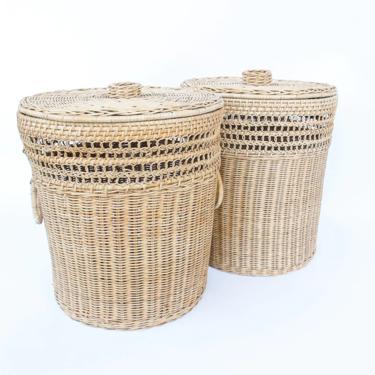 Large Vintage Danish Style Baskets with Lids (2 Available and Sold Separately) 