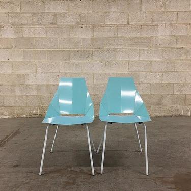 LOCAL PICKUP ONLY Vintage Metal Chairs Retro 1990s Set of 2 Matching + Baby Blue + Geometric Design + Metal Chairs for Home or Office 