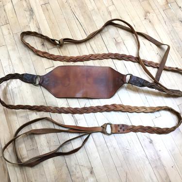 Vintage Braided Leather and Brass Tree Swing Hammock Hanging Chair 10 ft Saddle Belt Harness 