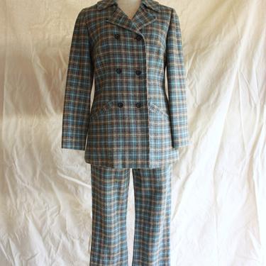 60s 70s Pendleton Plaid Wool Suit Size S 