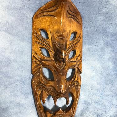 Vintage 10&amp;quot; Wooden Mask Demon Sharp Teeth Tiki Grotesque, Philippines 