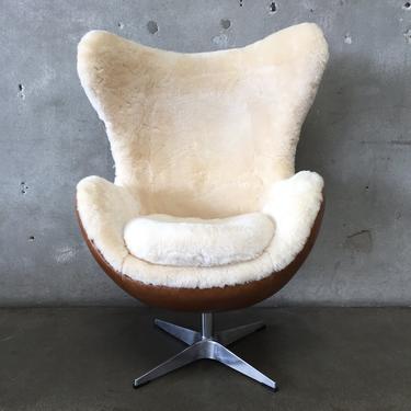 Arne Jacobson Leather &amp; Sheepskin Inspired Egg Chair