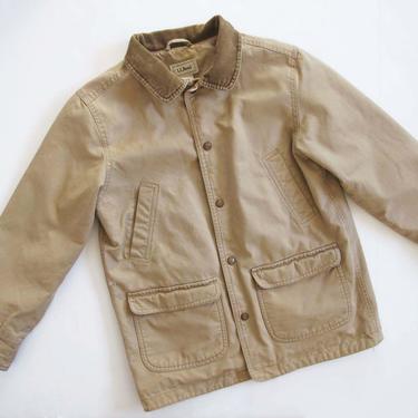 Vintage LL Bean Tan Canvas Jacket XS Petite - 90s Brown Corduroy Collar Chore Coat - Barn Jacket - Utility 