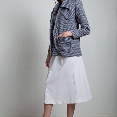 vintage 70s 2-piece skirt suit set navy white jacket pointy collar double knit polyester LARGE L 