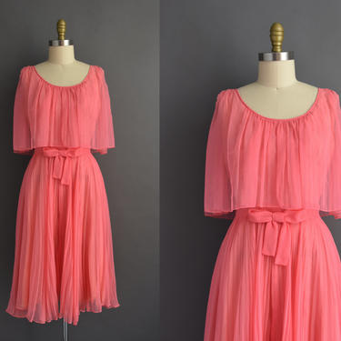 1960s vintage dress | Gorgeous Miss Elliette Peach Pink Fluttery Chiffon Cocktail Party  | Medium | 60s dress 