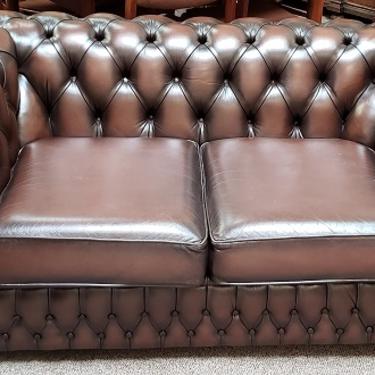 Item #R136B Vintage Brown Leather Two Seat Chesterfield Sofa