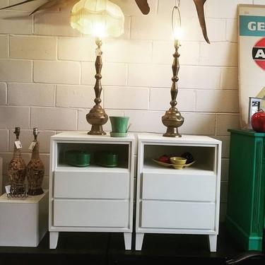 Pair of reclaimed white MCM night stands/end tables 
