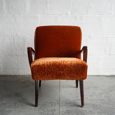 Mid-Century Orange Crushed Velvet Lounge Chair