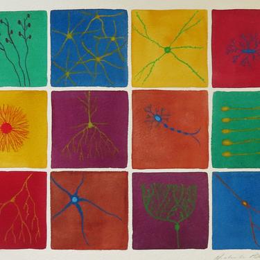 Deep Brain Cells  - original watercolor painting of neurons - neuroscience art 