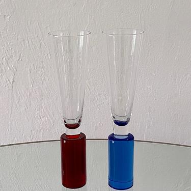 Blue & Red Glass Flutes