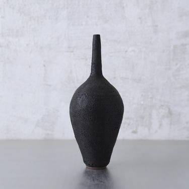 SHIPS NOW- one stoneware bottle vase in black crater matte glaze by sarapaloma. 