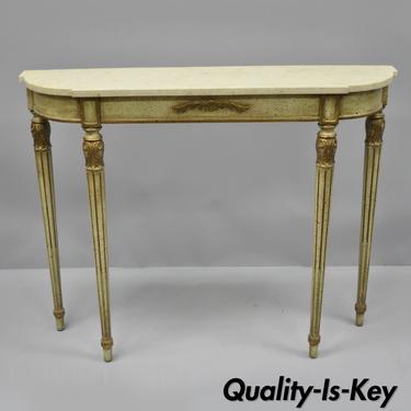 Antique French Louis XVI Style Marble Top Narrow Shallow Console Hall Table