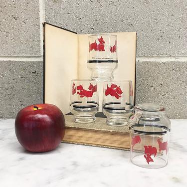 Vintage Juice Glass Set Retro 1940s Federal Glass + Scottish Terrier + Set of 4 Matching + Child Size + Drinkware + Home and Kitchen Decor 
