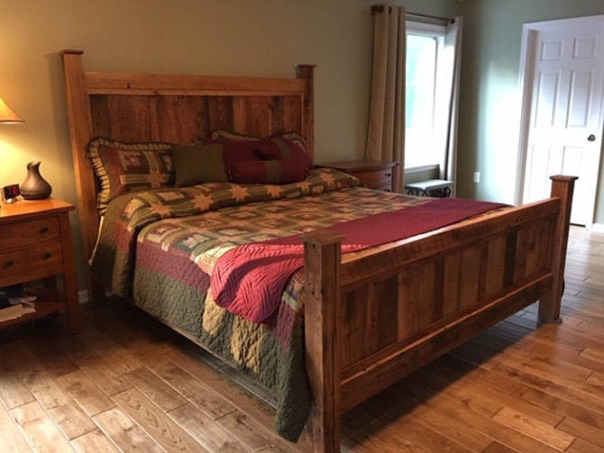 Wood Bed Frame, Chestnut Furniture, Rustic King Bed Platform, Reclaimed Wood Bed Frame, Wormy Chestnut Platform, Wood Headboard King, Queen 