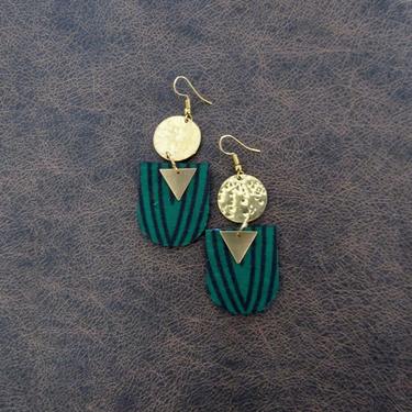 African print earrings, Ankara earrings, wooden earrings, bold statement earrings, Afrocentric earrings, small green earring, batik earring2 