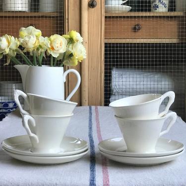 Lovely ornate rare antique Dutch ironstone set of 4 tea cups and saucers- TCS4 