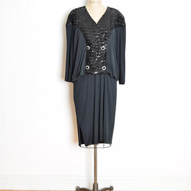 vintage 80s dress black sequin drop waist flapper gatsby sailor midi dress XL clothing 