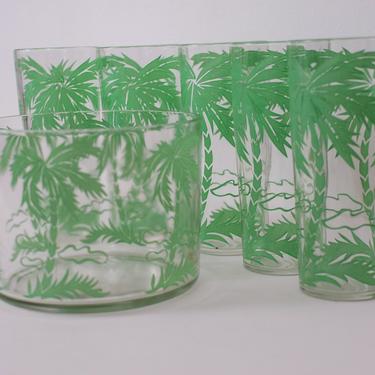 Set of 5 Vintage High Ball Glasses and Ice Bucket 
