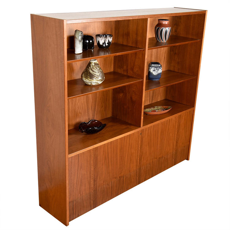 Danish Compact Walnut Drop-Down Adjustable Bookcase \/ Display Cabinet