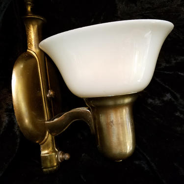 Cast Brass and Iron Sconce with Custard Cup Shade