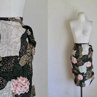 Vintage Botanical Crinkle Gauze Wrap Skirt / M 