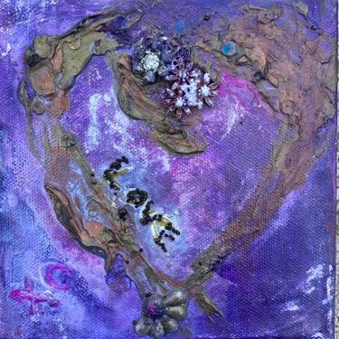 Heart, Love, Valentine, Gift, Artwork Hearts Original Painting ~ Floral Art Mix Media On Canvas ~ Vintage Art 