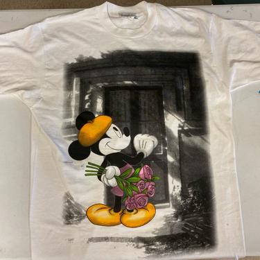 Vtg Mickey by Jerry Leigh Mickey with Roses Black and White T-shirt One Size Fits All