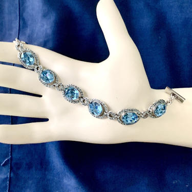 Givenchy Bling Bracelet, Faceted Blue Stones, Emerald Cut, Baguette, Oval, Vintage 
