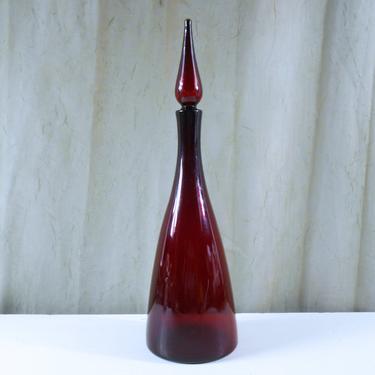 Blenko 920 Ruby Decanter with Flame Stopper Designed by Winslow Anderson. 