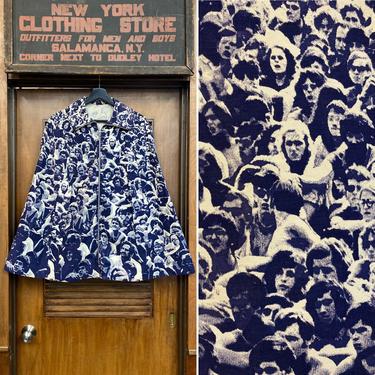 Vintage 1960’s Woodstock Audience Festival PhotoPrint Pop Art Jacket Cape, Vintage Photo Print, Woodstock, Baron Wolman, Vintage Cape, 1960s 