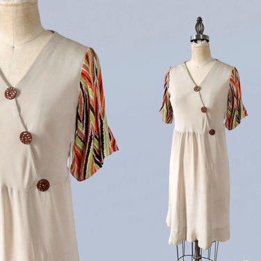 1930s Dress / Late 30s Early 40s Day Dress / Rayon Crepe / Asymmetrical Design 