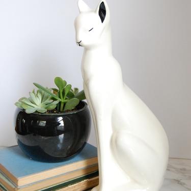 White Ceramic Cat Statues Vintage Cat Figurine White Cat Feline Statue by PursuingVintage1